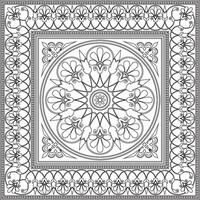 zwart monochroom klassiek Grieks plein schets ornament. rechthoek van oude Griekenland en Romeins rijk. byzantijns schilderij van muren, vloeren en plafonds. sjabloon voor gebrandschilderd glas. vector