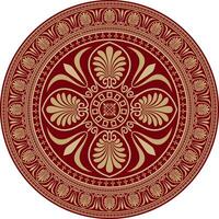 rood en goud gekleurde ronde ornament van oude Griekenland. klassiek cirkel patroon van de Romeins rijk vector