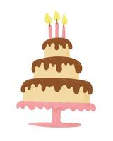 verjaardag 3 moe taart met brandend kaarsen in vlak stijl met stippel structuur en in snoep pastel kleuren. vakantie illustratie. vlak tekeningen geïsoleerd Aan wit achtergrond vector
