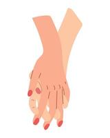 twee handen van mensen aanraken elk andere in relatie. liefde, vertrouwen, bruiloft, huwelijk concept. vlak hand- getrokken samenstelling geïsoleerd Aan wit achtergrond vector