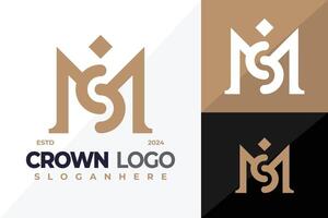 brief m s kroon monogram logo ontwerp symbool icoon illustratie vector