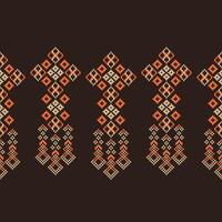traditioneel zwart etnisch motieven ikat meetkundig kleding stof patroon kruis steek.ikat borduurwerk etnisch oosters pixel bruin achtergrond.abstract, illustratie. textuur, decoratie, behang. vector