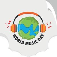 wereld muziek- dag poster met koptelefoon Aan aarde vector