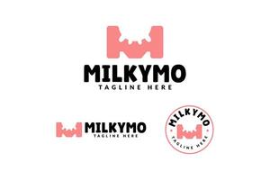 brief m met melk zuivel koe logo ontwerp voor voedsel, drinken en restaurant bedrijf vector