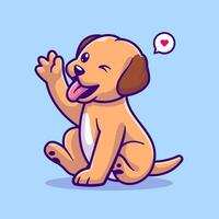 schattig hond golvend hand- tekenfilm vector