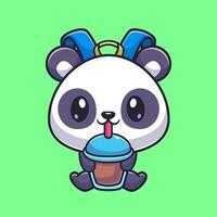 schattig panda zak drinken boba melk thee tekenfilm vector