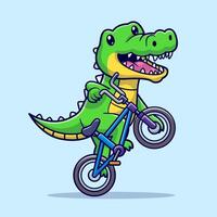 schattig krokodil rijden fiets tekenfilm vector
