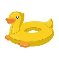 een zwemmen cirkel in de het formulier van een geel eend met groot ronde ogen, een helder oranje bek en een schattig staart. deze vlotter eend is perfect voor een zomer themed zwembad feest. geïsoleerd illustratie vector