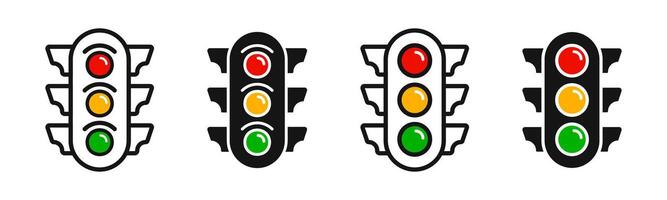 verkeer controle lichten. rood, geel en groen verkeer controle licht pictogrammen. verkeer licht illustratie. weg verkeer lichten vector