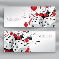 reeks van casino banners met dobbelstenen en abstract inkt plons vector