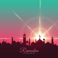Ramadan kareem groet achtergrond met moskee silhouet vector