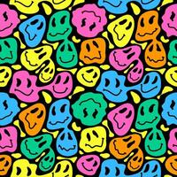 glimlachen gezicht naadloos patroon. grappig smelten glimlachen gelukkig gezicht kleurrijk tekenfilm naadloos patroon. retro psychedelisch effect glimlach. modieus karakter tekening. glimlach, emoticons. vector