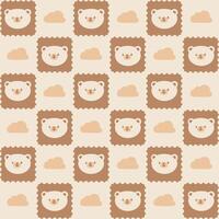 schattig kawaii beer en wolk patroon met bruin achtergrond. aanbiddelijk patroon Kenmerken kawaii stijl beer gezichten en wolken reeks tegen een bruin achtergrond. vector