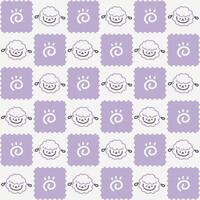 schattig kawaii schapen en kolken illustraties in een speels Purper patroon vector