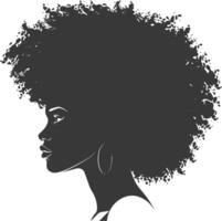 silhouet vrouw hoofd met afro haar- stijl zwart kleur enkel en alleen vector