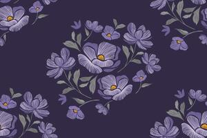 wijnoogst bloemen patroon naadloos blauw bloem motieven grens achtergrond kader borduurwerk. etnisch ikat patroon paisley ontwerp. ditsy illustratie hand- getrokken. vector