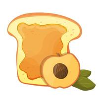 perzik of abrikozenjam ontbijt toast, vector ochtend maaltijd illustratie voedsel icon