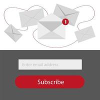 licht abonneren op nieuwsbriefformulier in rode, grijze en witte kleuren - e-mailvector vector