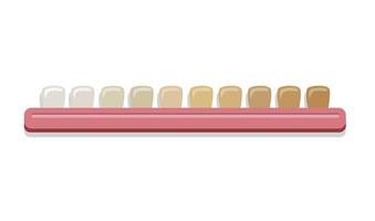 tanden whitening shade guide, tandheelkundige kleurenkaart. cartoon platte illustratie vector geïsoleerd op blauwe achtergrond