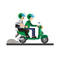 zakenman gebruikt online transport motorfiets service, ojek online, tandem, illustratie vector