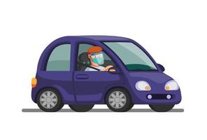 man rijdende auto dragen masker en gezichtsscherm. drive-thru en sneltestsymbool in nieuwe normale activiteit. concept in cartoon illustratie vector op witte achtergrond