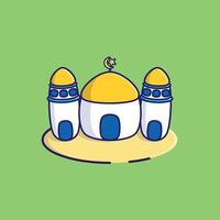 schattig wit blauw geel moskee gemakkelijk tekenfilm illustratie Islamitisch vakantie concept icoon geïsoleerd vector