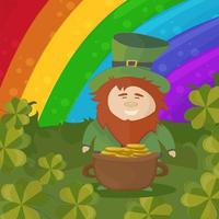 Saint Patrick's Day-kaartontwerp - schat van kabouter op regenboogachtergrond vector