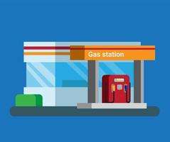 benzinestation en supermarkt in rustgebied snelweg in vlakke afbeelding vector