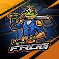 prins kikker esport mascotte logo ontwerp vector