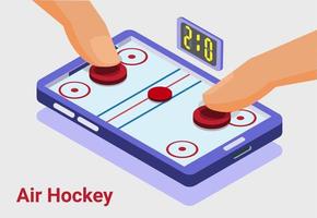 airhockeyspel, isometrisch, mobiel, smartphone, multiplayer, illustratie vector