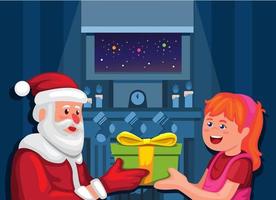 santa die cadeau geeft aan meisje op kerstseizoen cartoon illustratie vector