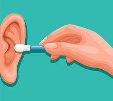 oorstok, hand met wattenstaafje om het oor te reinigen. gezondheidszorg symbool cartoon illustratie vector