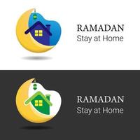 ramadan blijf thuis symbool pictogram logo decoratie concept in cartoon afbeelding vector op witte en zwarte achtergrond