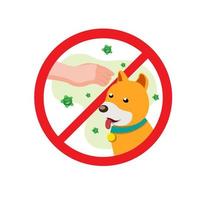 geen aanraking huisdieren symbool verbod, voorkomen voor infectieziekte in cartoon vlakke afbeelding vector geïsoleerd op witte achtergrond