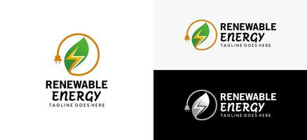 natuurlijk hernieuwbaar logo met groen energie elektrisch macht icoon ontwerp vector