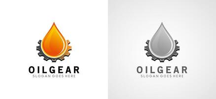 olie uitrusting machine logo symbool ontwerp, olie laten vallen logo met uitrusting vector