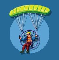 aangedreven paragliding, man vliegen in parachute met motorconcept in cartoon illustratie vector