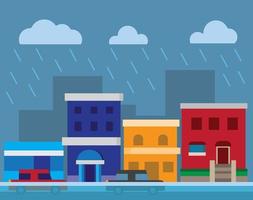 regen en overstromingen in de stad vlakke afbeelding vector