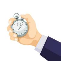 hand met klassieke stopwatch timer concept in cartoon vlakke afbeelding vector geïsoleerd op een witte achtergrond