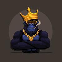 gorilla king kong aap draag kroon en roken mascotte symbool cartoon illustratie vector