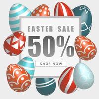 Pasen-verkoopbanner met mooie kleurrijke eieren. vector lente illustratie.