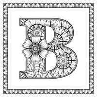 letter b gemaakt van bloemen in mehndi-stijl. kleurboek pagina. schets hand-draw vectorillustratie. vector