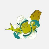 zee dier illustratie ontwerp voor sukajan is gemeen japan traditionele doek of t-shirt met digitale handgetekende borduurwerk mannen t-shirts zomer casual korte mouw hiphop t-shirt streetwear vector