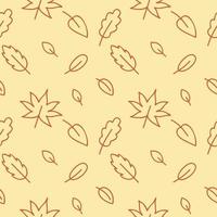 naadloos geel herfstpatroon met eiken, berk, esdoorn en houtbladeren. eindeloze achtergrond voor webpagina's, textiel, kleding, behang. vakantie in de stijl van doodles. vector overzichtstekening