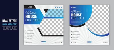 echt landgoed sociaal media post sjabloon, huis uitverkoop plein web banier ontwerp, modern eigendom uitverkoop promotionele banier ontwerp met blauw kleur vector