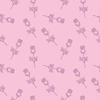naadloos eindeloos patroon met een patroon van paarse rozen op een roze achtergrond. boekomslag, stof voor kleding en modieuze damesprint, verpakkingspapier. vector patroon met een doodle van een roos.