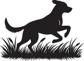 hond in de gras, natuur zwart kleur silhouet vector