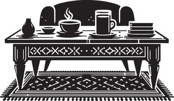 koffie tafel, meubilair silhouet, zwart kleur silhouet vector