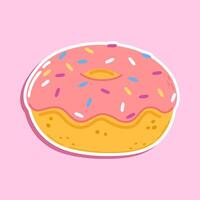 sticker donut karakter. hand- getrokken tekenfilm kawaii karakter illustratie icoon. geïsoleerd Aan roze achtergrond. donut karakter concept vector