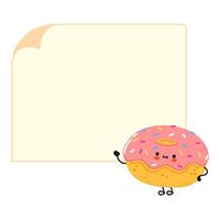 schattig grappig donut poster karakter. hand- getrokken tekenfilm kawaii karakter illustratie. geïsoleerd wit achtergrond. donut poster vector